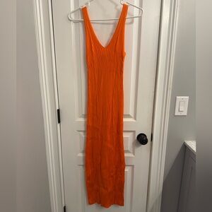Vibrant Orange Sleeveless V-Neck Maxi Dress